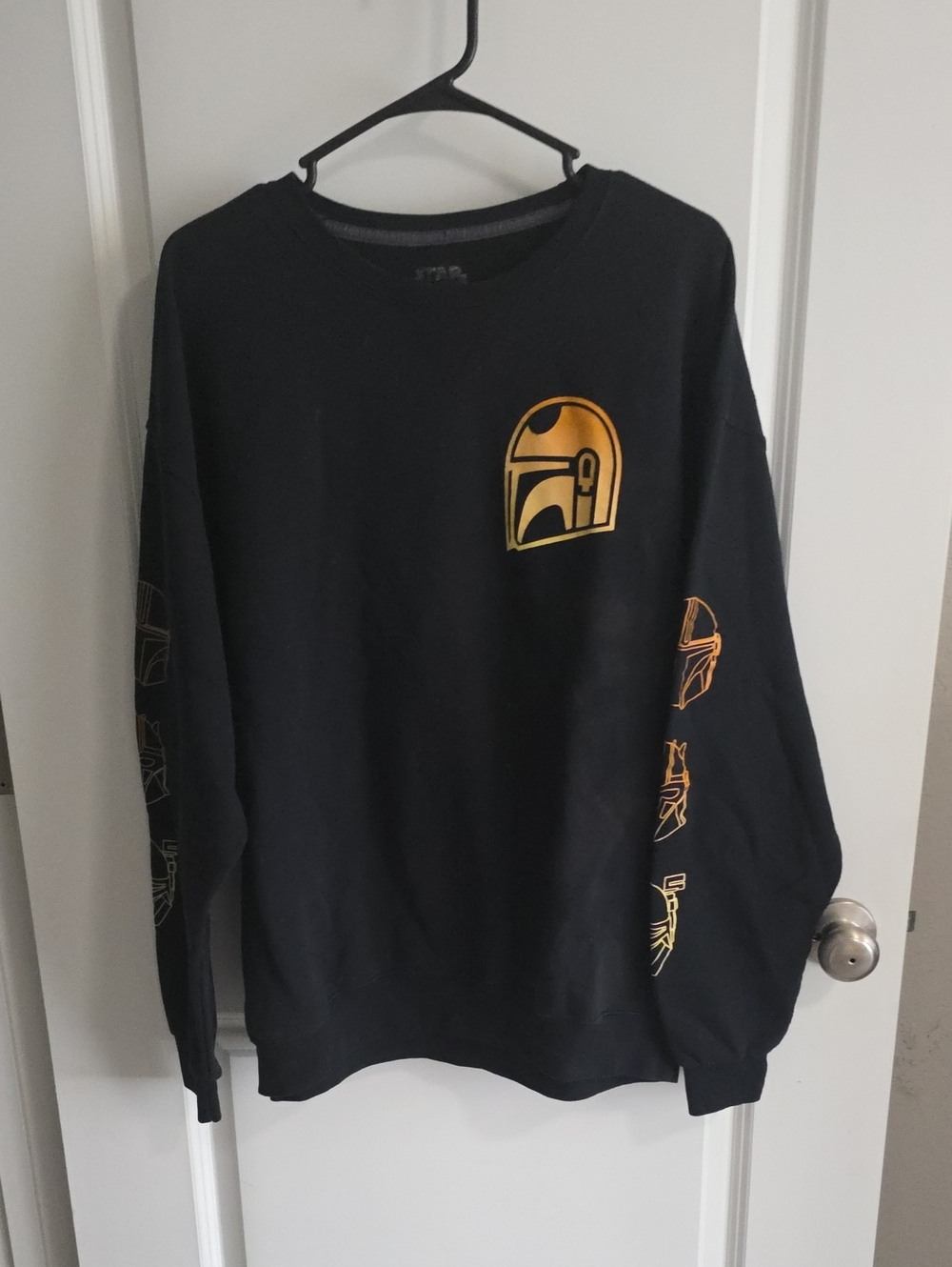 Star Wars Black Crewneck with Gold Mandalorian Helmet